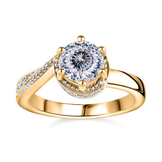 Moissanit Ring 925 Silber Gelbgold Vermeil (Größe 20.00) ca. 1,51 ct