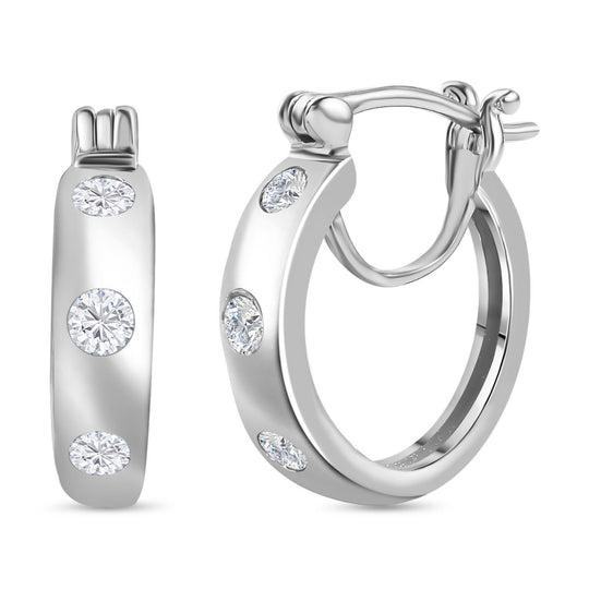 Moissanit Trilogie Creolen, 925 Silber rhodiniert - 0,62 ct.
