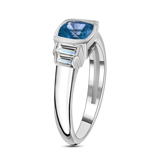 AA Blauer Zirkon, Weißer Zirkon Ring, 925 Silber rhodiniert, (Größe 19.00) ca. 1.83 ct