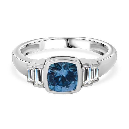 AA Blauer Zirkon, Weißer Zirkon Ring, 925 Silber rhodiniert, (Größe 19.00) ca. 1.83 ct