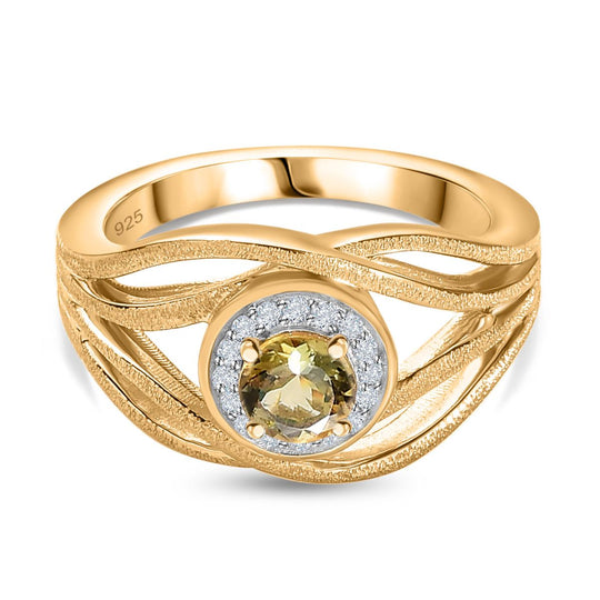 AA Natürlicher goldener Tansanit, Weißer Zirkon Ring 925 Silber Gelbgold Vermeil (Größe 20.00) ca. 0,69 ct