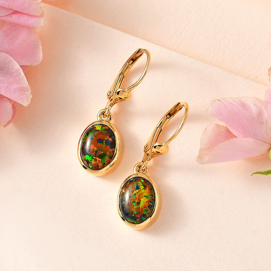 Lab Grown schwarzen Opal Ohrringe 925 Silber Gelbgold Vermeil ca. 1.72 ct