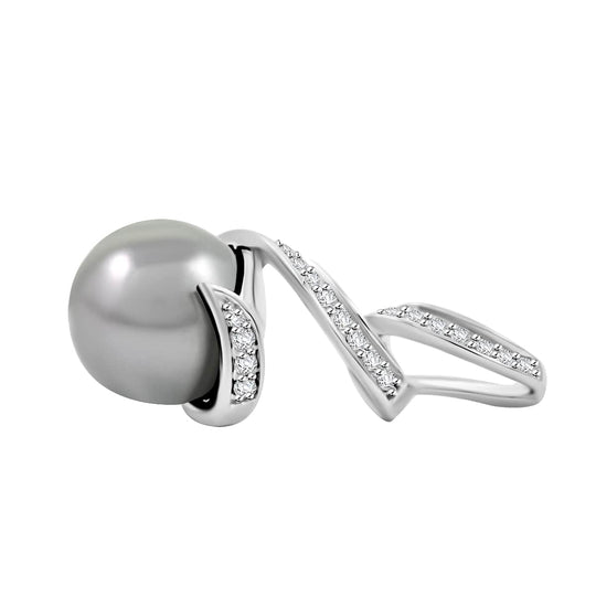 AAA Tahiti Perle (9.5-10 mm), Weißer Diamant AGI zertifiziert Anhänger 750 Gold 5.75 ct