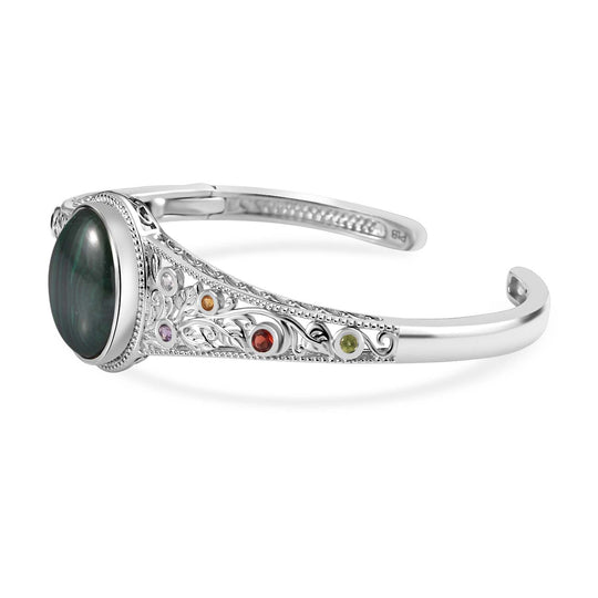 Malachit und mehrfarbiger Edelstein in Frühlingsfarben Armreif ca. 19 cm Messing ca. 19.35 ct