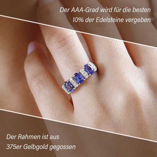 AAA Tansanit, Moissanit Ring 375 Gold (Größe 21.00) ca. 1,59 ct