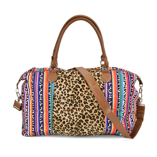 Weekender-Tasche aus supersoftem Mikroflanell und Kunst-Leder mit Leopardenmuster und verstellbarer Riemen, 54 x 37 x 18 cm, Patchwork