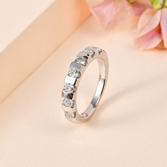 Moissanit Ring, 925 Silber platiniert, (Größe 20.00) ca. 0.71 ct