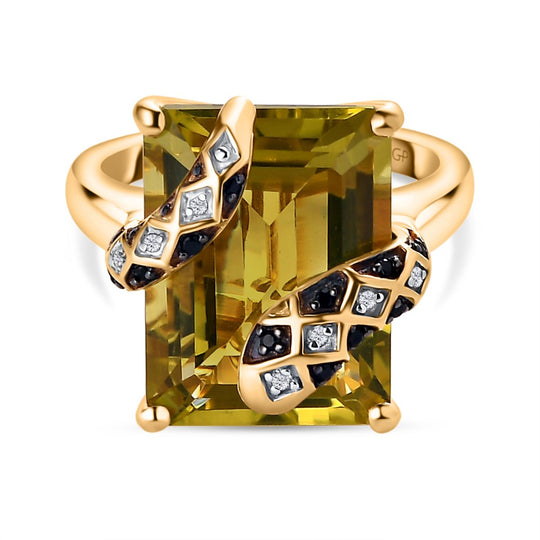 GP Trionfo Kollektion - Ouro Verde-Quarz, Kanchanaburi Blauer Saphir Ring, 925 Silber Gelbgold Vermeil, (Größe 20.00) ca. 11.66 ct
