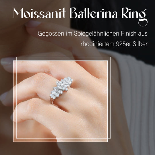 Moissanit Ballerina-Ring, 925 Silber rhodiniert (Größe 20.00) ca. 1.12 ct