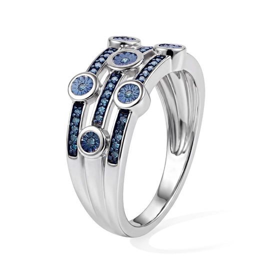 Blauer Diamant (IR) Ring, 925 Silber platiniert, (Größe 16.00) ca. 0.20 ct