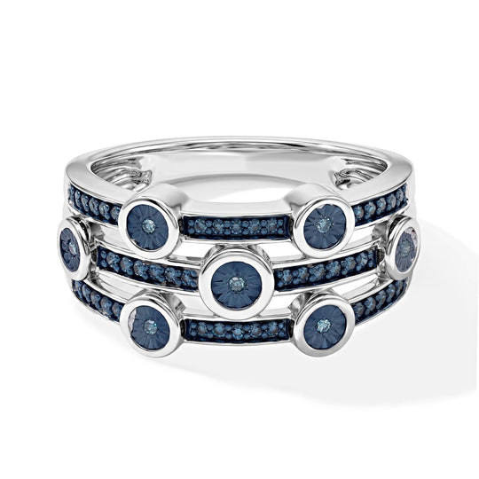 Blaue Diamant ring, 925 Silber platiniert, (Größe 16.00) (10-15 Werktage Lieferzeit) ca. 0.20 ct