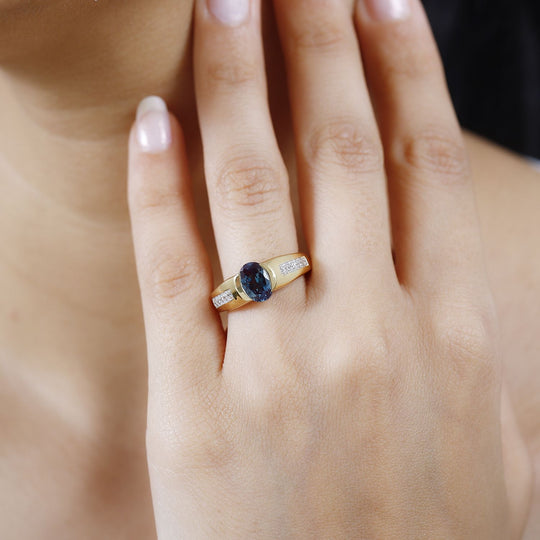 Lab Created Alexandrit, Weißer Zirkon Ring 925 Silber Gelbgold Vermeil (Größe 18.00) ca. 1.77 ct