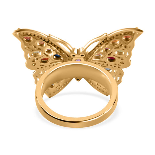 Regenbogen Saphir Schmetterling Ring, 925 Silber Gelbgold Vermeil, (Größe 17.00) ca. 5.27 ct