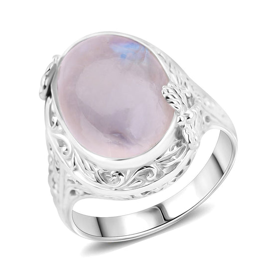 Royal Bali - Regenbogen Mondstein Ring 925 Silber (Größe 18.00) ca. 13.26 ct
