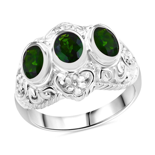 Royal Bali - Natürlicher Chromdiopsid Ring 925 Silber (Größe 21.00) ca. 2.58 ct
