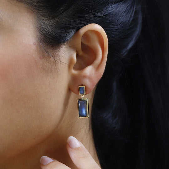 AAA Labradorit Ohrringe 925 Silber Gelbgold Vermeil ca. 10.00 ct