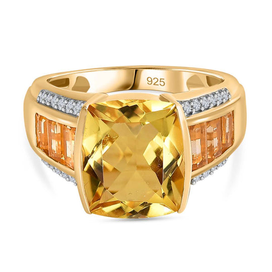 Citrin Ring, 925 Silber Gelbgold Vermeil, (Größe 19.00) ca. 6.48 ct