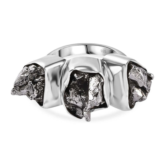 Muonionalusta Meteorit Ring 925 Silber rhodiniert (Größe 18.00) ca. 28.00 ct