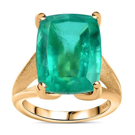 Smaragd-Triplette-Quarz Ring, 925 Silber Gelbgold Vermeil, (Größe 18.00) ca. 13.50 ct