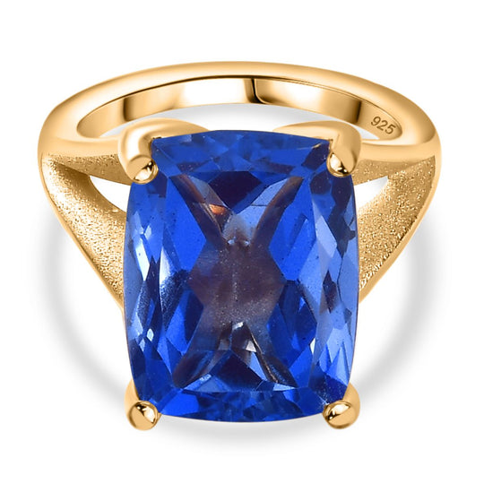 Tansanit-Farbe Quarz Ring 925 Silber Gelbgold Vermeil (Größe 17.00) ca. 13,05 ct