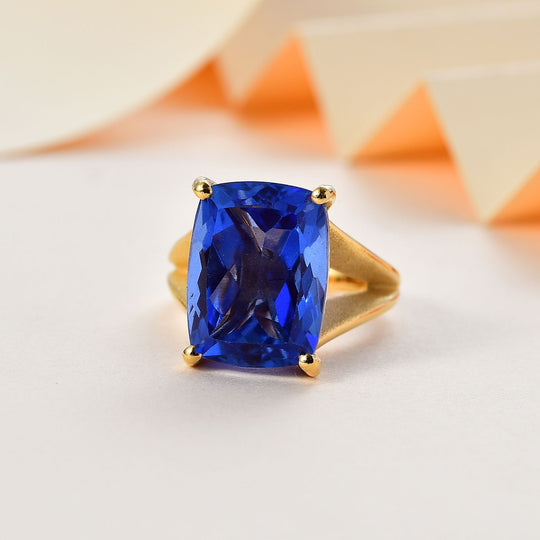 Tansanit-Farbe Quarz Ring 925 Silber Gelbgold Vermeil (Größe 17.00) ca. 13,05 ct
