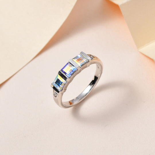 Merkur mystischer Topas, Weißer Zirkon Ring 925 Silber platiniert ca. 1,30 ct