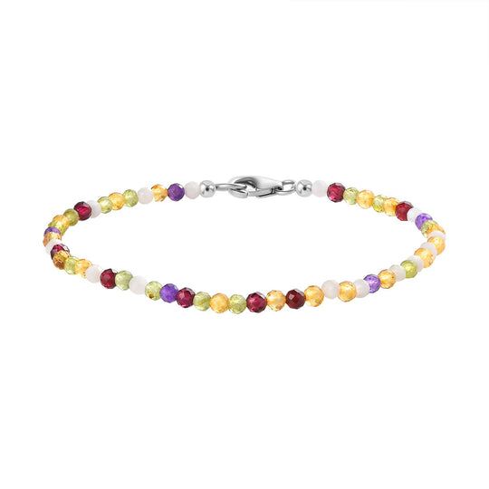 Mehrfarbiges Edelstein 19cm Armband, 925 Silber rhodiniert - 15 ct.