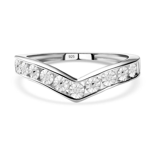 Weißer Diamant Chevron Ring, 925 Silber (Größe 16.00)