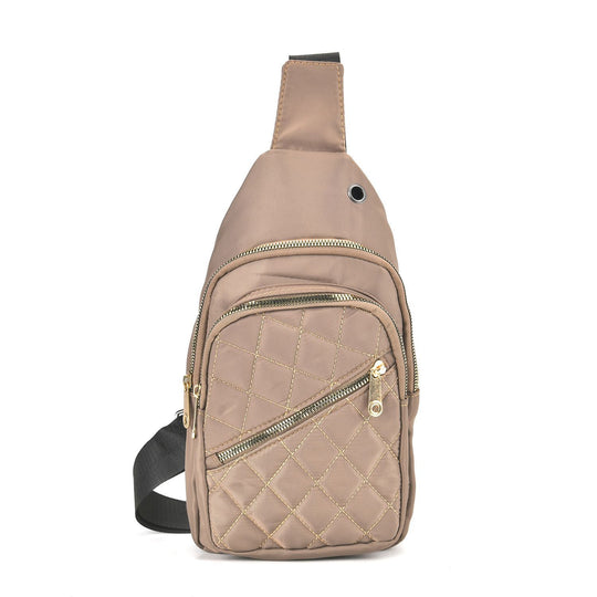 Stepp-Slingtasche mit RFID-Schutz und Kopfhöreröffnung, 17x7,5x30cm, Lachsfarben