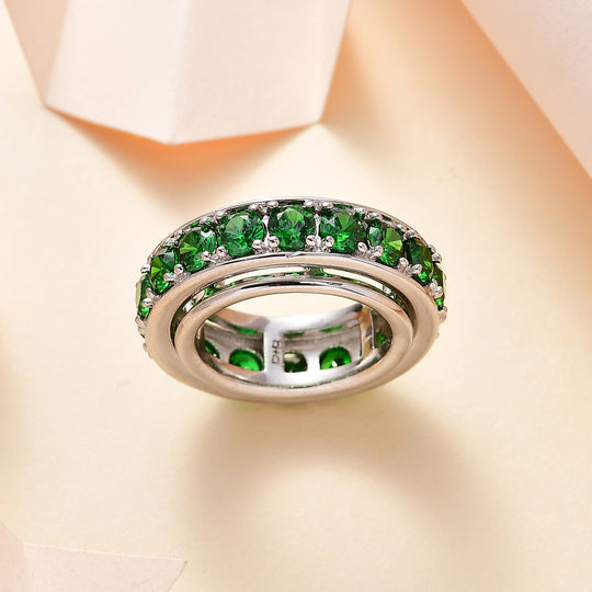 LUSTRO STELLA - Grüner Zirkonia Spinning Ring, platiniert (Größe 17.00)