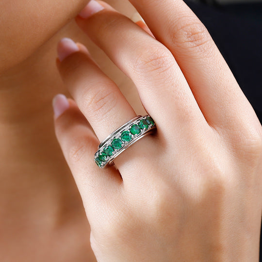 LUSTRO STELLA - Grüner Zirkonia Spinning Ring, platiniert (Größe 17.00)
