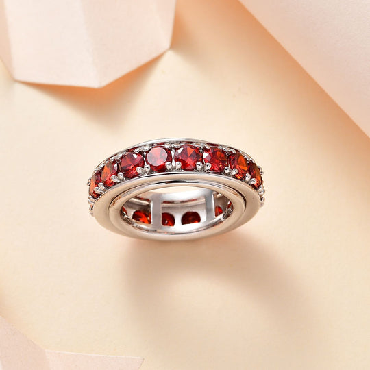 LUSTRO STELLA - Granat Zirkonia Spinning Ring, platiniert (Größe 18.00)