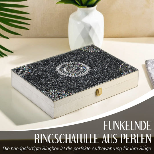 Exklusive Funkelnde Perlen-Ringbox - Handgefertigte Premium-Aufbewahrung für Ringe, Größe: L(34,5) x B(9,75) x H(2,5) cm, Schwarz