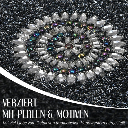Exklusive Funkelnde Perlen-Ringbox - Handgefertigte Premium-Aufbewahrung für Ringe, Größe: L(34,5) x B(9,75) x H(2,5) cm, Schwarz
