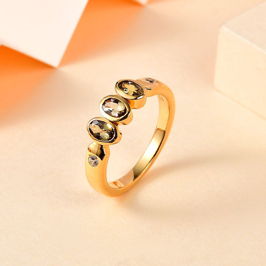 AA Natürlicher goldener Tansanit, Weißer Zirkon Ring, 925 Silber Gelbgold Vermeil (Größe 20.00) ca. 0.80 ct