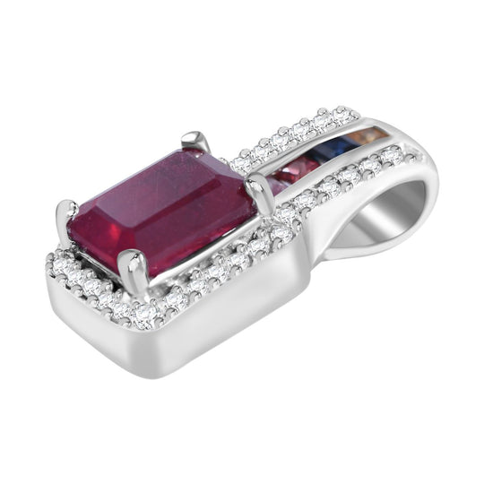 AA Afrikanischer Rubin (Fissure gefüllt), Mehrfarbig Saphir Anhänger 925 Silber rhodiniert ca. 2.75 ct