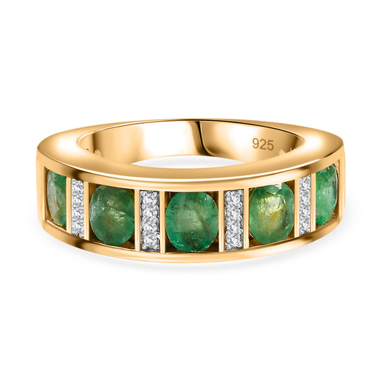 Kagem Sambischer Smaragd, Weißer Zirkon Ring, 925 Silber Gelbgold Vermeil, (Größe 19.00) ca. 1.73 ct