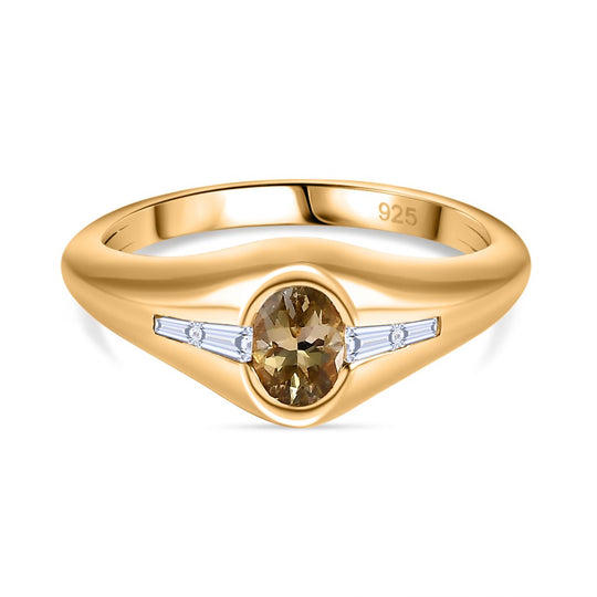 AA Natürlicher goldener Tansanit, Weißer Zirkon Ring, 925 Silber Gelbgold Vermeil (Größe 18.00), ca. 0.74 ct