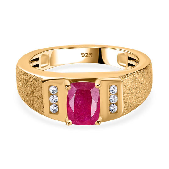 Afrikanischer Rubin (Fissure gefüllt), Weißer Zirkon Ring, 925 Silber Gelbgold Vermeil (Größe 19.00) ca. 1.58 ct