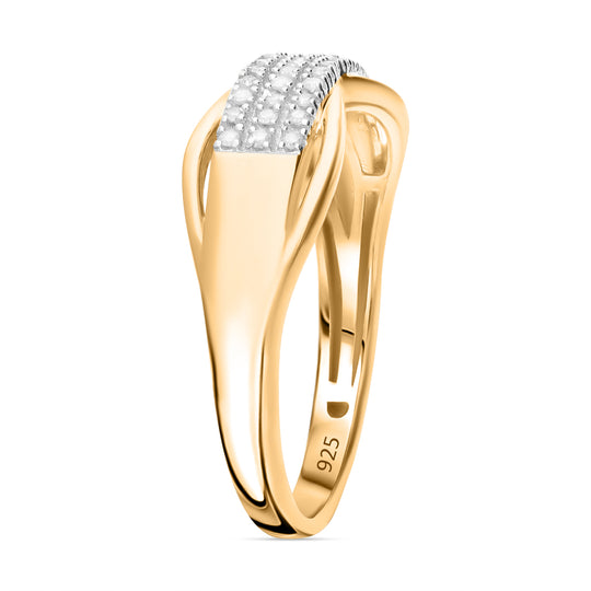 Weißer Diamant Ring, 925 Silber Gelbgold Vermeil, (Größe 18.00), ca. 0.15 ct