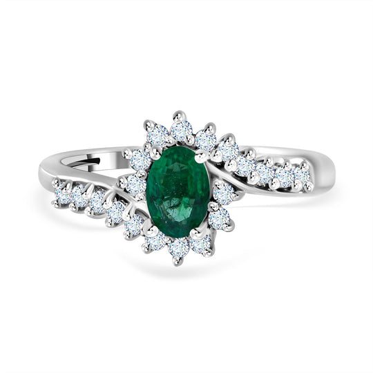 AAA Kagem Sambischer Smaragd, Weißer Zirkon Ring 925 Silber rhodiniert (Größe 17.00) ca. 0,96 ct