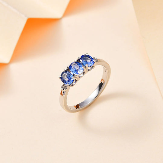 AA Blauer Ceylon-Saphir, Weißer Diamant Ring, 925 Silber rhodiniert (Größe 21.00) ca. 1.43 ct