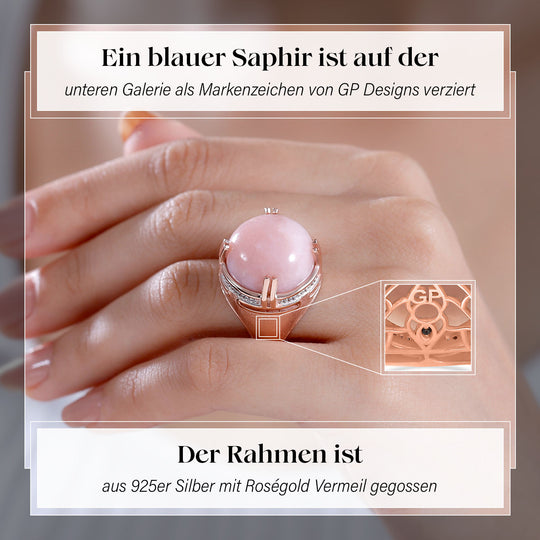 GP Royal Art Deco Kollektion - AA Natürlicher Peruanischer rosa Opal, Kanchanaburi Blauer Saphir Ring 925 Silber Roségold Vermeil (Größe 18.00) ca. 19.15 ct