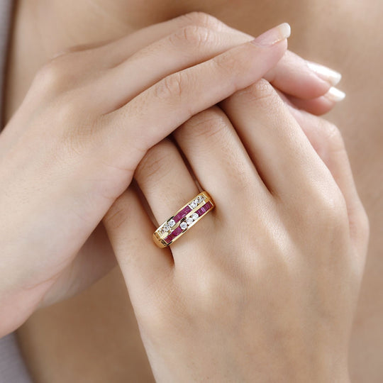 Afrikanischer Rubin (Fissure gefüllt), Weißer Zirkon Ring, 925 Silber vergoldet (Größe 21.00) ca. 1.49 ct