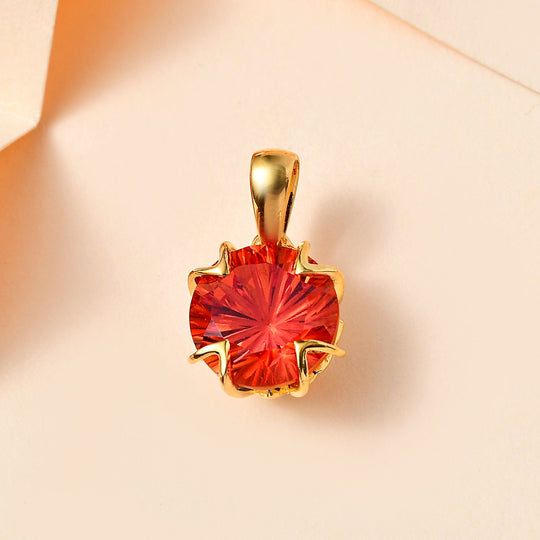 Lab Created Padparadscha-Saphir, Weißer Zirkon Anhänger 925 Silber Gelbgold Vermeil ca. 5.37 ct