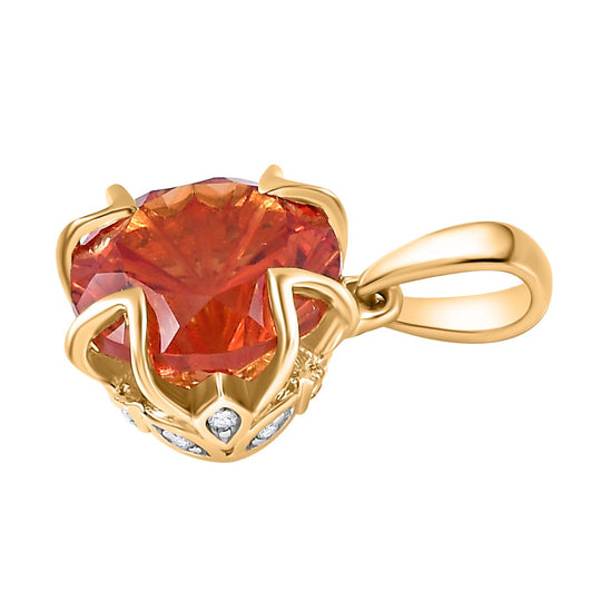 Lab Created Padparadscha-Saphir, Weißer Zirkon Anhänger 925 Silber Gelbgold Vermeil ca. 5.37 ct