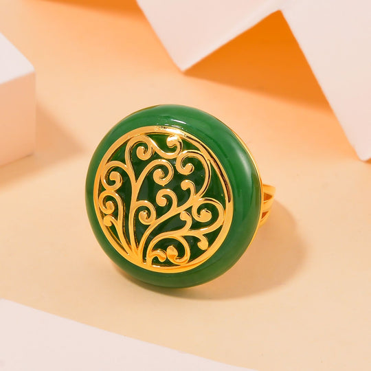 Grüne Jade Ring 925 Silber Gelbgold Vermeil (Größe 16.00) ca. 26.80 ct
