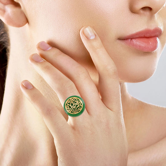 Grüne Jade Ring 925 Silber Gelbgold Vermeil (Größe 16.00) ca. 26.80 ct