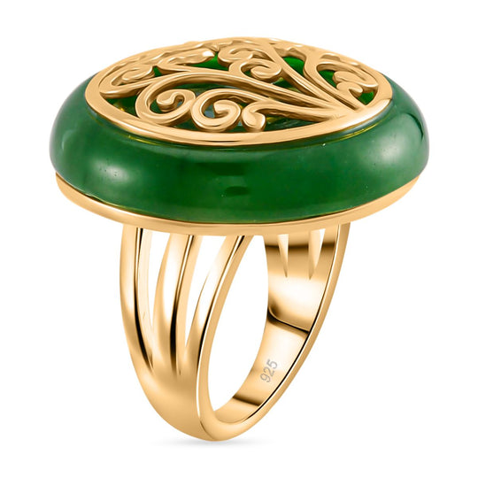 Grüne Jade Ring 925 Silber Gelbgold Vermeil (Größe 16.00) ca. 26.80 ct