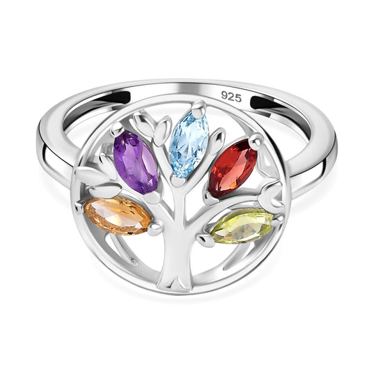 Mehrfarbiger Ring, 925 Silber platiniert (Größe 19.00) ca. 0.77 ct